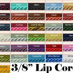 3/8" Lip Cord Trims By The Yard - 31 Colors