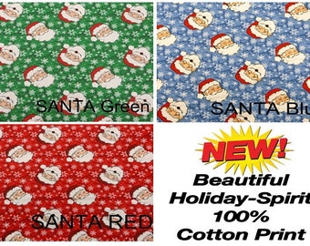 NEW Christmas Print Santa | Holiday Print Cotton Fabric by the yard