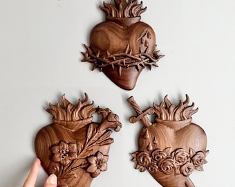 3 Sacred Hearts wall JMJ art decor wood holy family sacred hearts Jesus Mary Joseph catholic art wedding gift women catholic engagement gift
