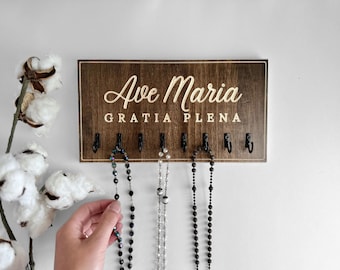 Family Wall Rosary Holder Goddaughter Gifts from Godmother Catholic Home Decor Rosary Hanger Ave Maria Veil Hanger catholic anniversary gift