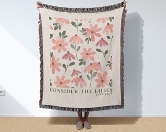 Consider the lilies woven blanket birthday gift for her christian graduation gift daughter encouragement gift christian tapestry catholic