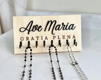 Rosary Holder Wall Mount Ave Maria Holy Family Rosary Hanger chapel veil holder for mass home altar godparent Catholic Gift her confirmation