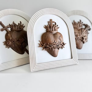 Sacred Heart of Jesus Catholic art sacred heart wall plaque three hearts holy family hearts catholic gift women immaculate heart of mary