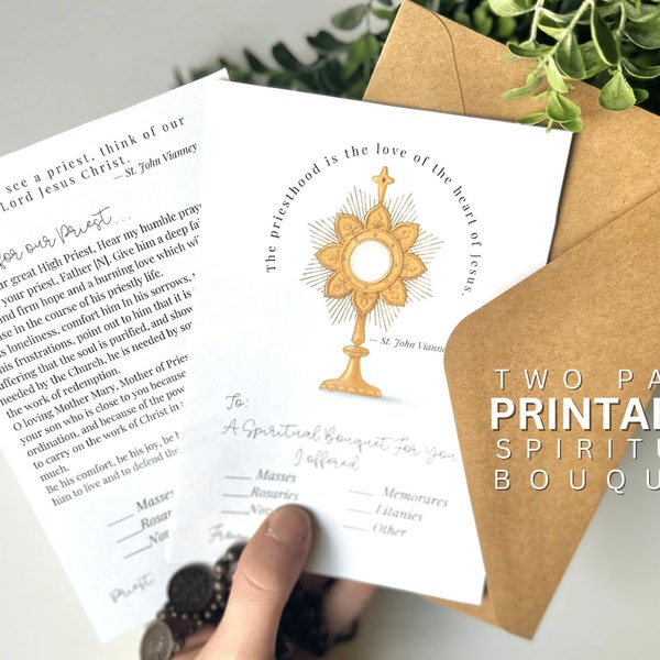PRINTABLE Spiritual Bouquet for Priest Gift Spiritual Bouquet Printable Gift for Priest Catholic Gift Religious Card Prayer Intention Card