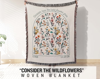 Floral Consider the Wildflowers Christian Tapestry gift for mom Scripture Woven Blanket mothers day gift for grandma religious gifts women