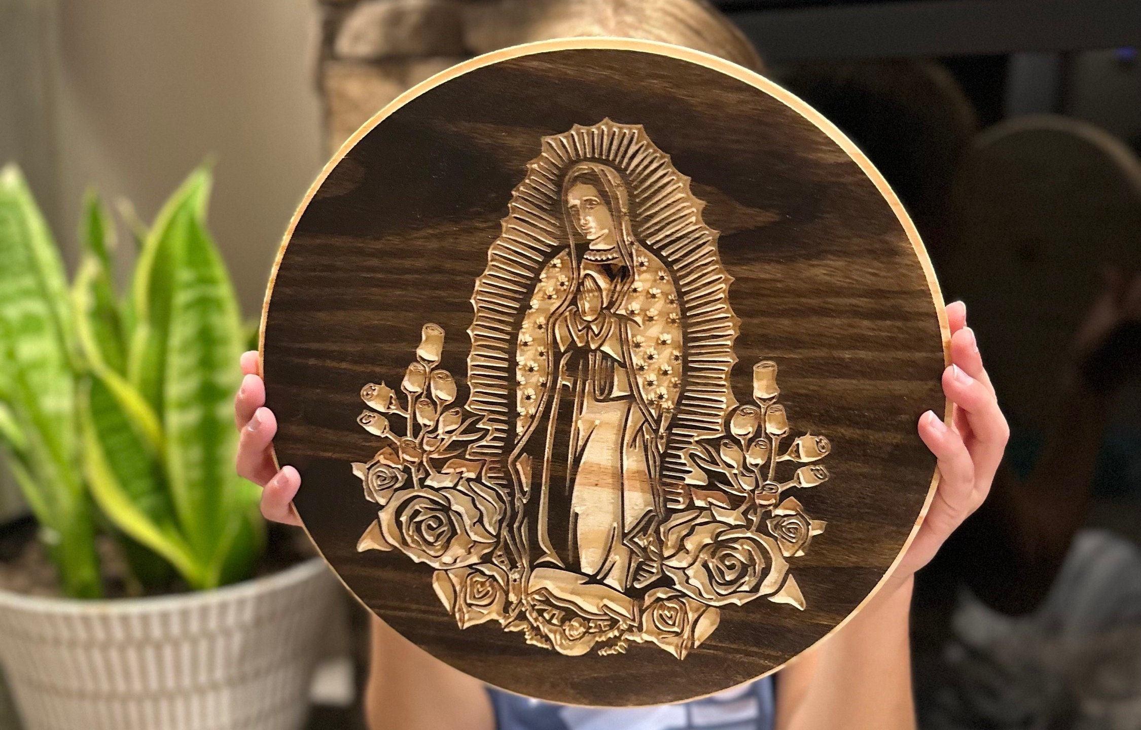 Our Lady of Guadalupe Statue Wood Immaculate Mary Wall Art Catholic ...