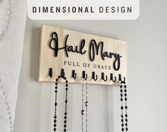 Hail Mary Family Rosary Hanger Wall Catholic Birthday Gift Her religious gift catholic home decor rosary holder wall mount godparent gift