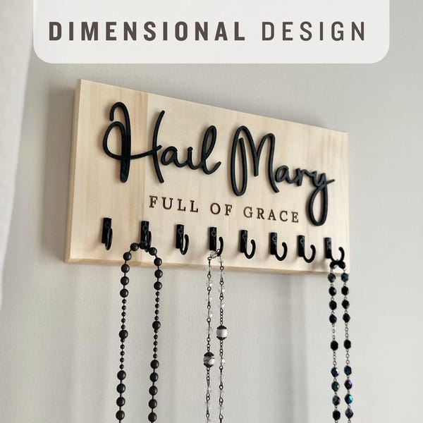 Hail Mary Family Rosary Hanger Wall Catholic Birthday Gift Her religious gift catholic home decor rosary holder wall mount godparent gift