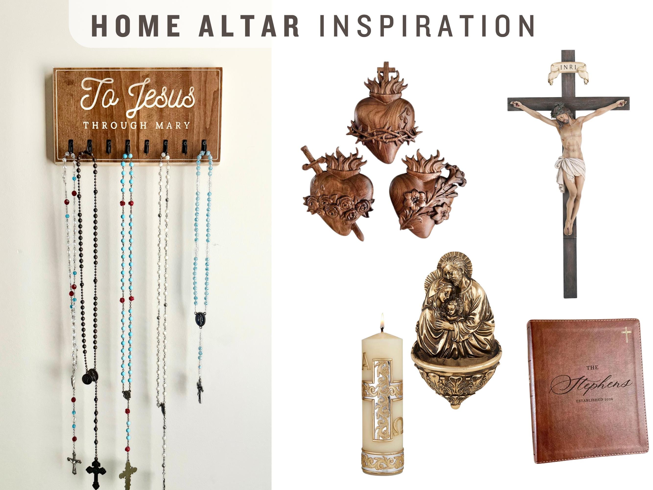 Rosary Rack To Jesus Through Mary Rosary Holder Wall Large Rosary Hanger Catholic ...