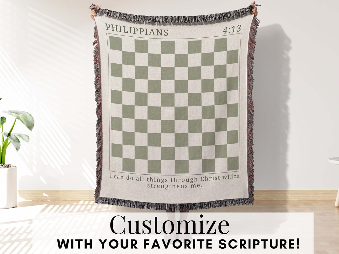 Personalized Checkered Boho Christian Blanket Godparent Gift From
