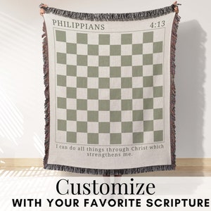 Personalized Checkered Boho Christian Blanket godparent gift from godchild religious encouragement Christian gift for infertility blanket