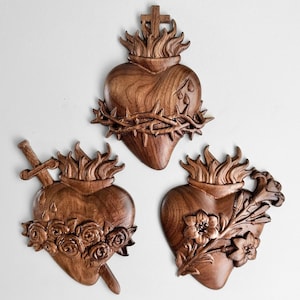 Catholic Art Three Hearts Holy Family catholic decor gift women Sacred Heart of Jesus catholic anniversary gift Immaculate Heart of Mary