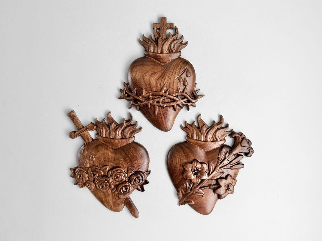 アンティークフランス 立体３層カードカニヴェ 聖体式記念 3D薔薇鳩バード勿忘草 Three Hearts Holy Family Sacred Hearts JMJ Art Sacred Heart of