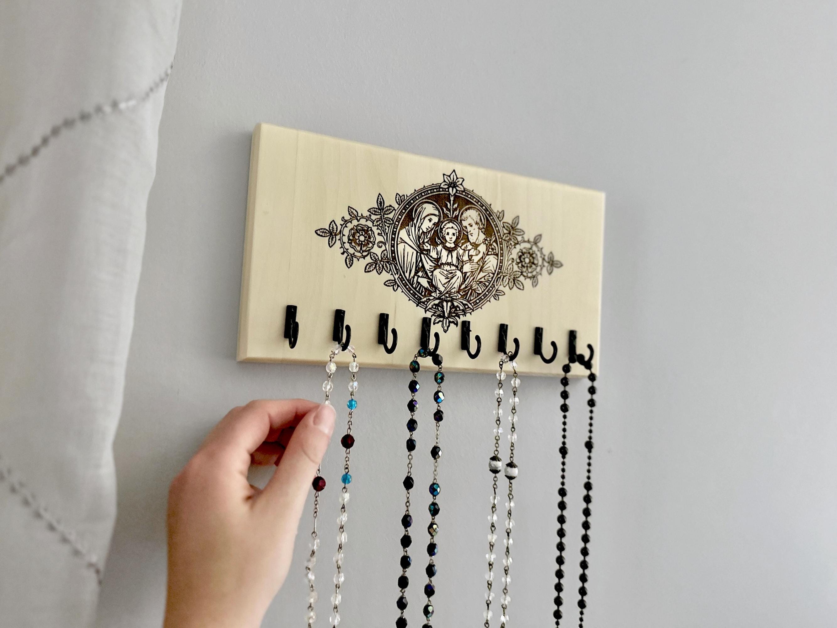 Rosary Rack Holy Family Rosary Hanger Wall Traditional Catholic Wedding Engagement ...