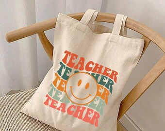 Teacher Tote Bag,Teacher Bag,cute tote bag,shopping bag,Cotton Tote Bag,happy tote bag,Teacher Gifts,Teacher Appreciation,Books Tote Bag