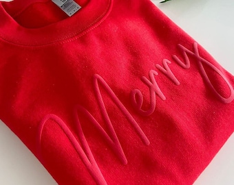 Costum Chrıstmas Merry Sweatshirt,Puff Print Sweatshirt,Embossed Christmas Sweatshirt ,Cute Merry Sweatshirt,Christmas Gift Idea,Xmas Shırt,