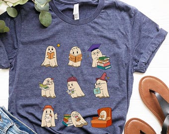 Ghost Reading Books T Shirt, Bookish Halloween Shirt, Teacher Librarian Halloween Gift, Halloween Book Lover, Halloween School Shirt