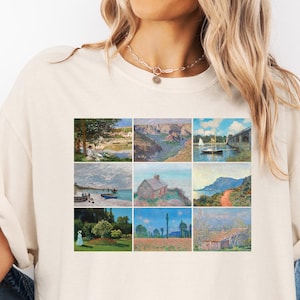 Claude Monet T Shirt Vintage Aesthetic Comfort colors for art lover, Gift for art teacher Monet tshirt, Famous painting grid tee