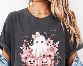 Halloween Summer Shirt, Floral Ghost Shirt, Comfort Colors Halloween Tshirts, Spooky Season Shirt, Halloween Outfits Women, Flower Tee