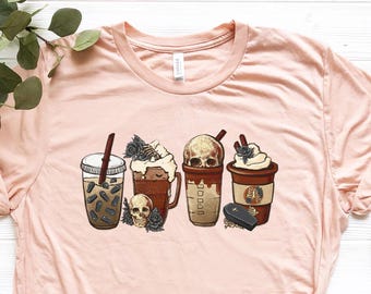 Skeleton Coffees  T Shirt, Coffee Skeleton Shirt, Halloween Shirt, Halloween Coffee, Coffee Shirt,Skeleton Shirt,Coffee Latte Shirt,Fall Tee