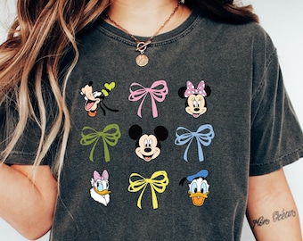 Comfort Colors Mickey and Friends Tee with Minnie Bow, Cute Coquette Disney Shirt for Women, Pluto Daisy Donald Disneyworld Top