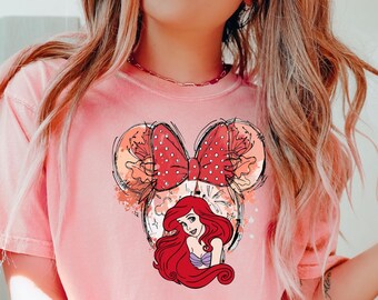Disney Ariel Little Mermaid Shirt, Ariel Mermaid Shirt, Disney Princess Shirt,Vintage Retro Ariel Shirt,Ariel Minnie Head, Watercolor Disney