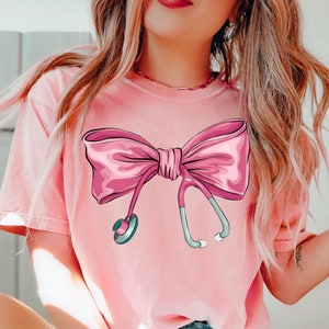 Nurse Stethoscope Bow Shirt,,Coquette Bow Nurse Life Shirt,Nursing School Crewneck,Nurse Christmas Gift,Nurse Appreciation,Gift for Nurse,