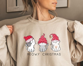 Meowy Christmas Sweatshırt,Happy Cat Year Shirt,Funny Christmas Cat Shirt,Cat Christmas Sweatshirt,Cats Sweatshirt,Cat Lovers Xmas Sweater