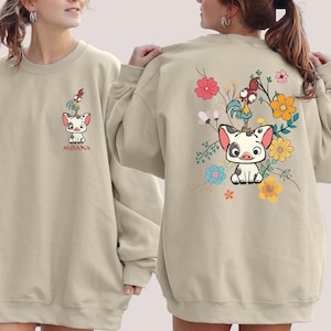 Disney Moana Sweatshirts, Hei Hei And Pua Floral Sweatshirt, Magic Kingdom Hoodie, Moana Princess Disneyland Vacation Sweater, Floral Moana