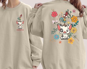 Disney Moana Sweatshirts, Hei Hei And Pua Floral Sweatshirt, Magic Kingdom Hoodie, Moana Princess Disneyland Vacation Sweater, Floral Moana