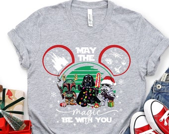 Camisa de Navidad de Disney Star Wars, que la magia esté contigo camiseta, camisa de Navidad retro de Disney Star Wars, viaje a Disneyland, Navidad de Darth Vader