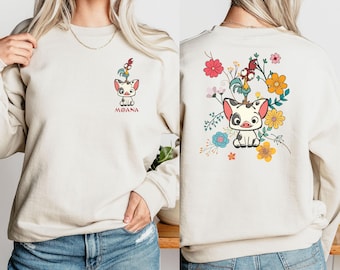 Retro 70s Pua And Hei Hei Floral Shirt,Disney Moana Shirt,Disneyland Trip Shirt,Disney Friends ,Personalized Moana Shirt,Disney World Tee