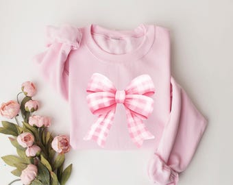 Ribbon Sweatshirt, Pink Sweatshirt, Ribbon Crewneck, Gift For Her, Cute Sweatshirt, Cute Ribbon Sweatshirt, Women Gift,Coquette Bow Shirt,