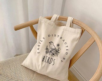 Bolsa de tela para observar aves, ideal para quienes se distraen fácilmente con las aves, regalo para observadores de aves, aves vintage, bolsa de tela para amantes de las aves, bolsa de tela con temática de naturaleza.