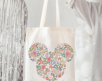 Flower Mickey Tote Bag, Gift For Her, Book Lover Gift, Floral Tote,Flower And Garden Festival Tote Bag,Student School Bag,Disney Tote Bag,