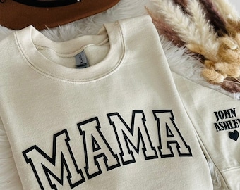 Embossed MAMA Sweatshirt,Custom Mama Sweatshirt with Kids Names,Puff Letters,Embossed Lettering,Gift for Mom,Mama Sweater,Mothers Day Gift