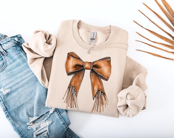 Western Cowgirl Sweatshirt, Cowgirl Bow Shirt,Western Women Gift, Cowgirl Hoodie, Cowhide Bow Shirt,Country Girl Shirt,Bow Shirt for Women