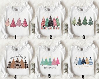 Christmas Tree Sweatshirt, Holiday Sweaters for Women,Christmas Crewneck,Merry And Bright Sweater,Christmas Tree,Retro Christmas Crewneck,