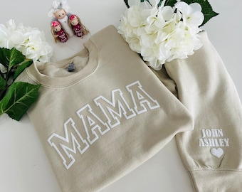 Custom Mama Sweatshirt with Kids Names,Puff Letters,Embossed Lettering,Gift for Mom,Mama Sweater,Embossed MAMA Sweatshirt,Mothers Day Gift
