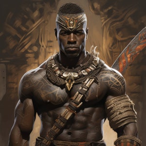 African king warrior, Digital Art, Wall Decor, Download, Home Decor, Wall Art, Kitchen, Abstract Painting, DIY, Office, Bedroom, Living Room