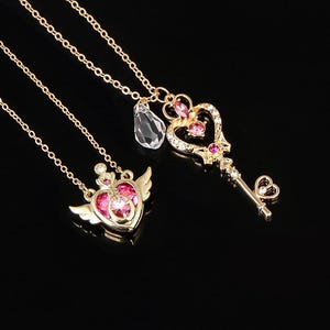 Sailor Moon Space-Time Key Necklace & Usagi Heart Wings Pendant - Magical Anime Cosplay Jewelry, Tsukino Usagi Accessories, Kawaii Gifts