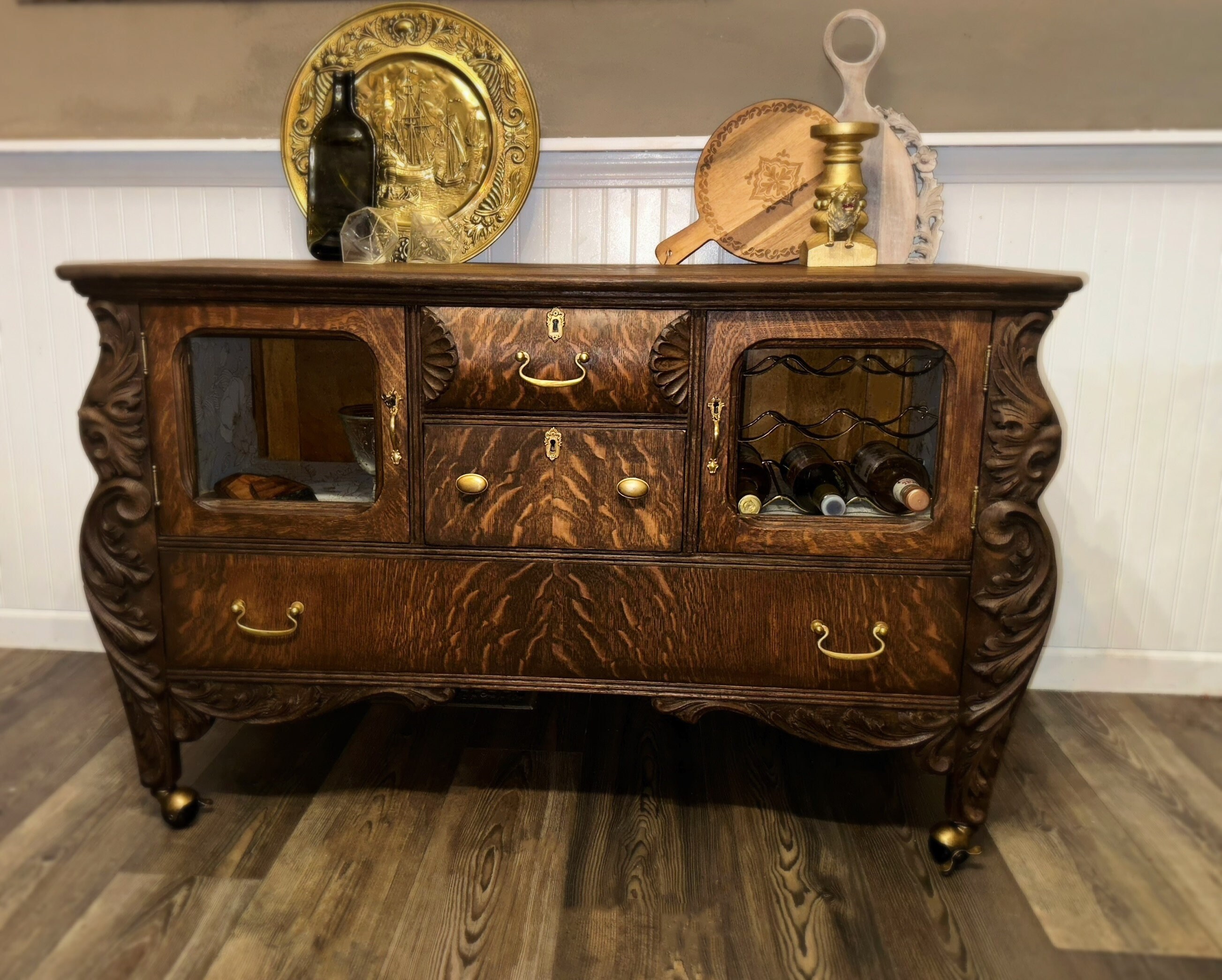 Antique tiger oak buffet deals