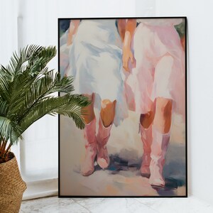 Retro Western Print | Dorm Prints | Pink Cowboy Boots | 1950&#39;s Aesthetic | Retro Wall Art | Girlie Prints | Apartment Art