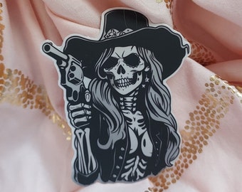 Squelette de cow-girl occidentale avec pistolet Sticker