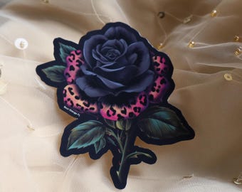 Black Rose with Leopard Print Sticker