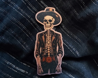 Adesivo de esqueleto de cowboy do oeste