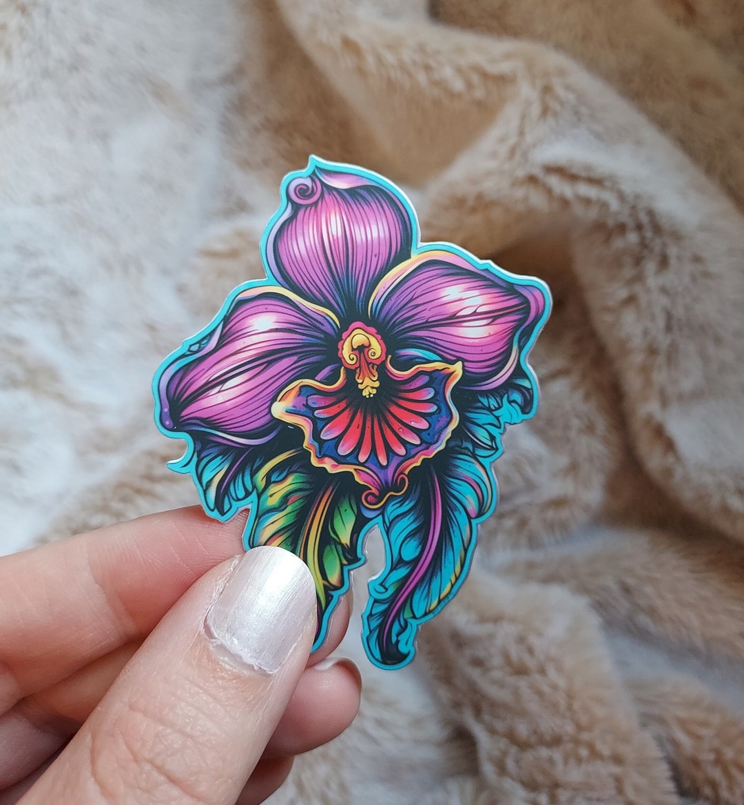 Orchid Sticker Whimsical Purple Orchid Sticker - Etsy