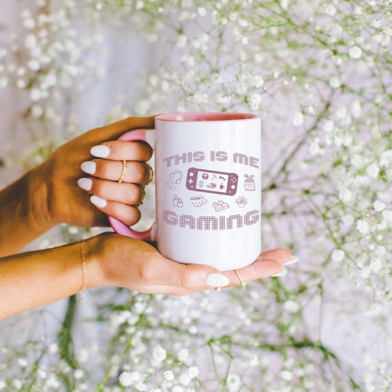 Cozy Gamer Mug: Pink Kawaii Video Game Coffee Cup