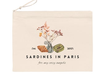 SARDINES in PARIS Pencil Case made with Recycled Materials Cute Aesthetic French Girly Eco-Friendly Tinned Fish Pouch Croissant Make-up bag