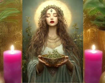 Panacea Body & Soul Healing Prayer Altar Card: Goddess Of Universal Remedy Art Print 5x7